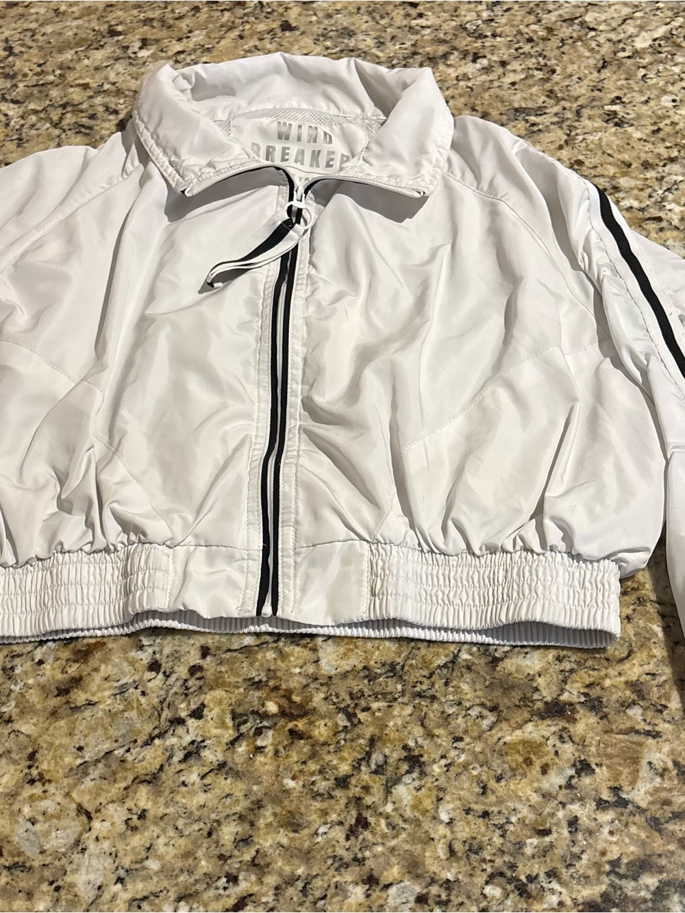 Love Tree White Cropped Bomber Jacket with Black Trim
